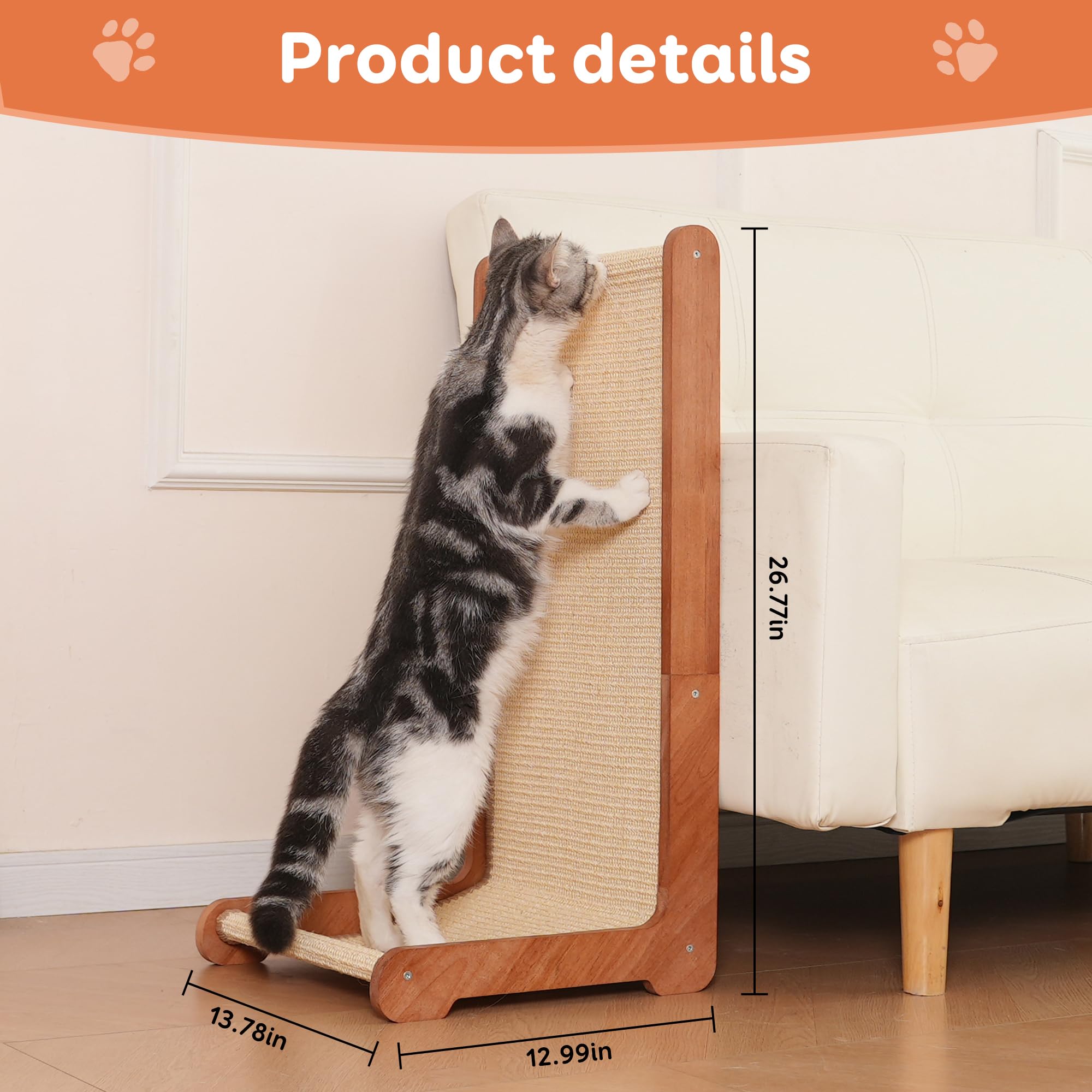 Sxtglxr tablero rasca-gatos forma L, diseño estable para gatos activos