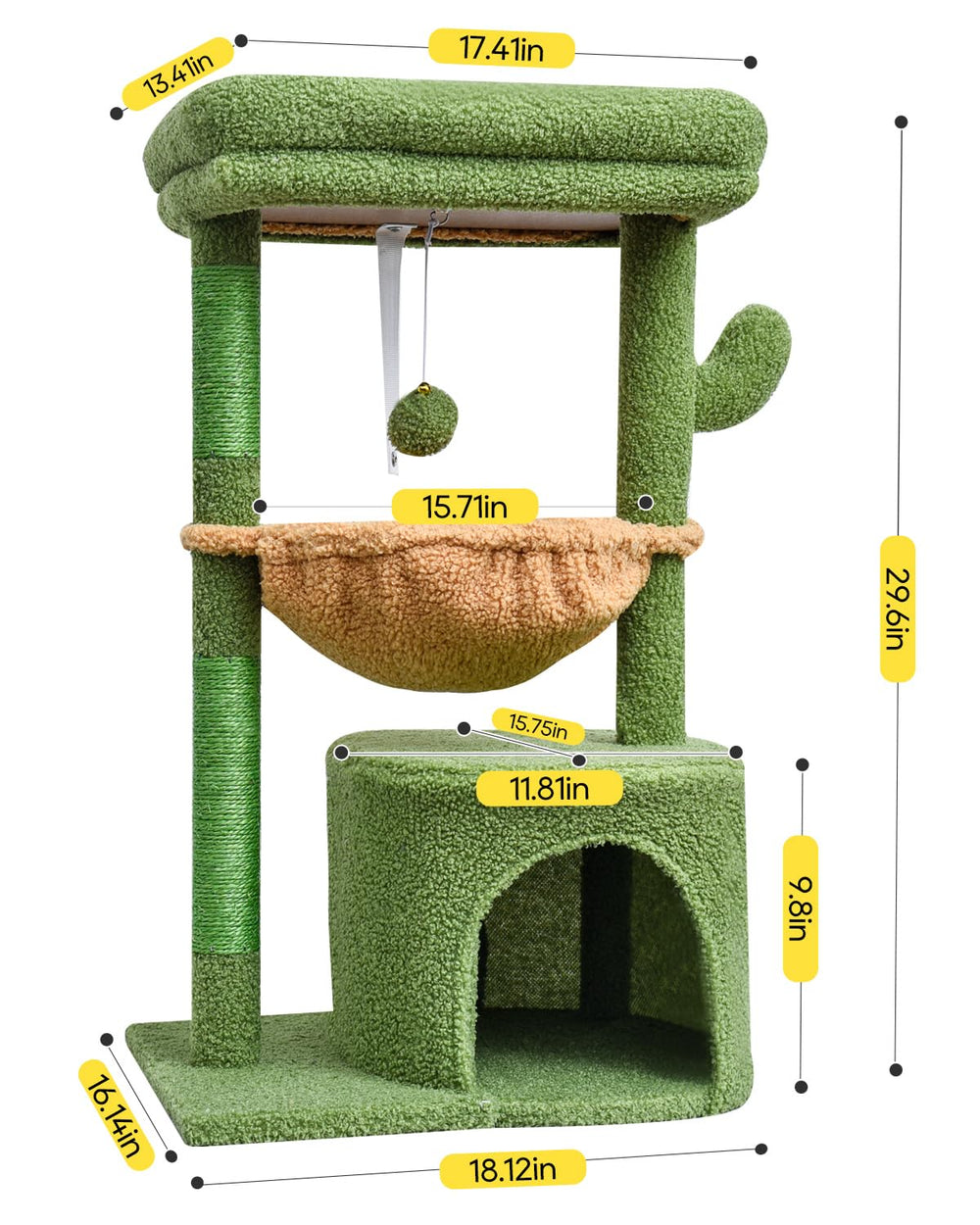 SYANDLVY cactus-árbol para gatos con cueva cálida de refugio.