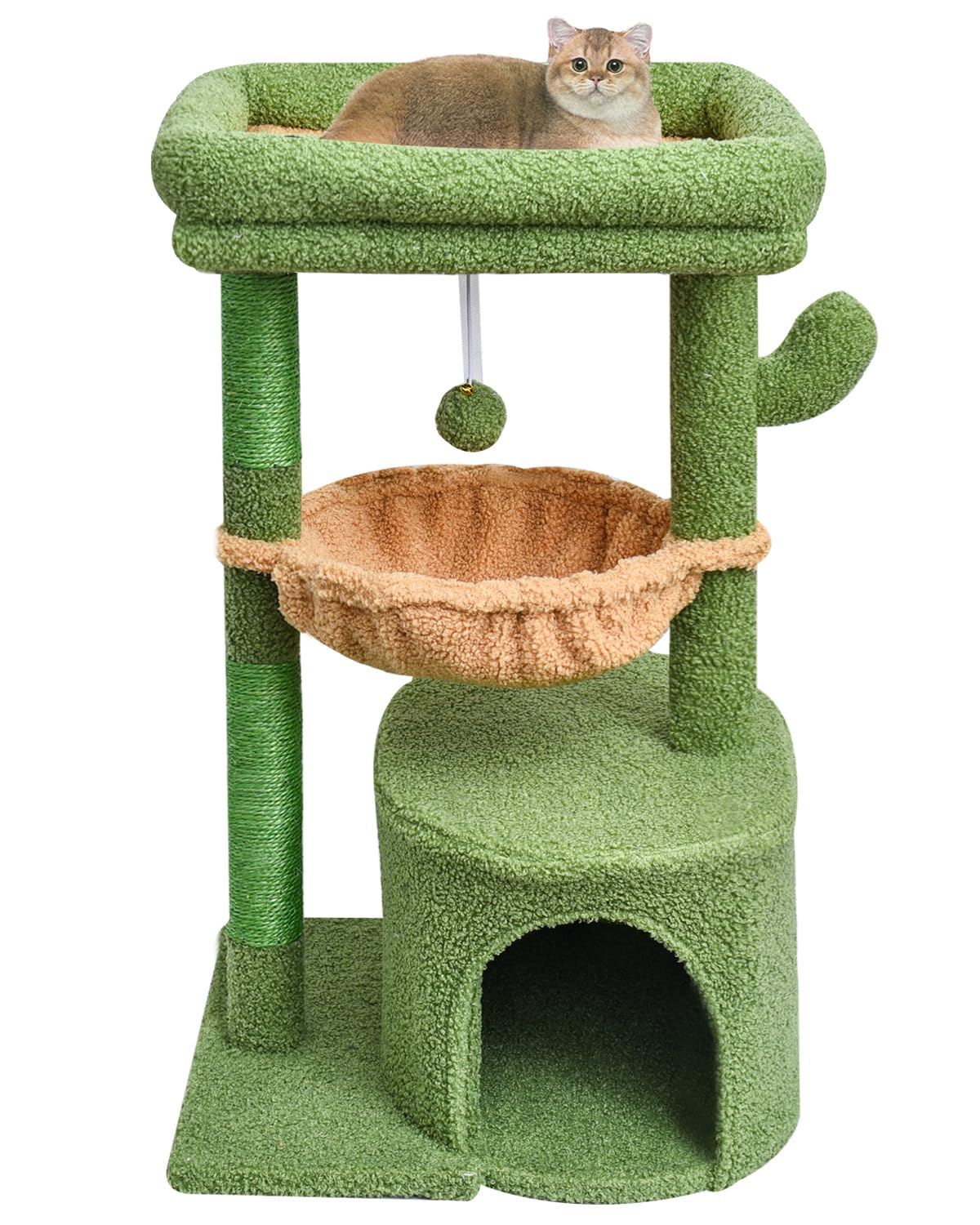 SYANDLVY árbol cactus para gatos con percha superior, ideal para descanso cómodo.