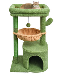 SYANDLVY árbol cactus para gatos con percha superior, ideal para descanso cómodo.