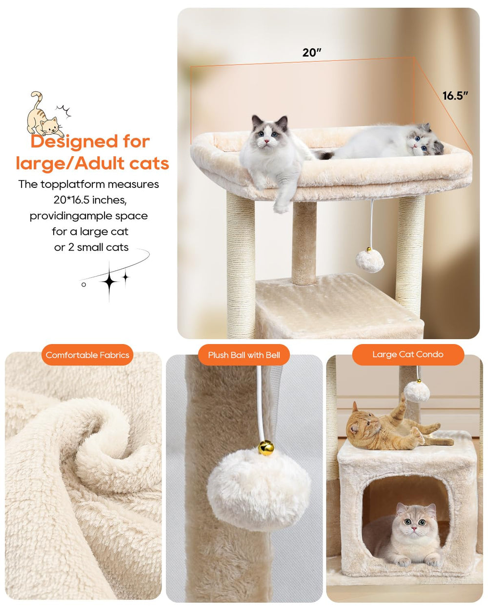 SYANDLVY arbol-gatos-interior-placa-rascado zona adicional para estirar y ejercitar.