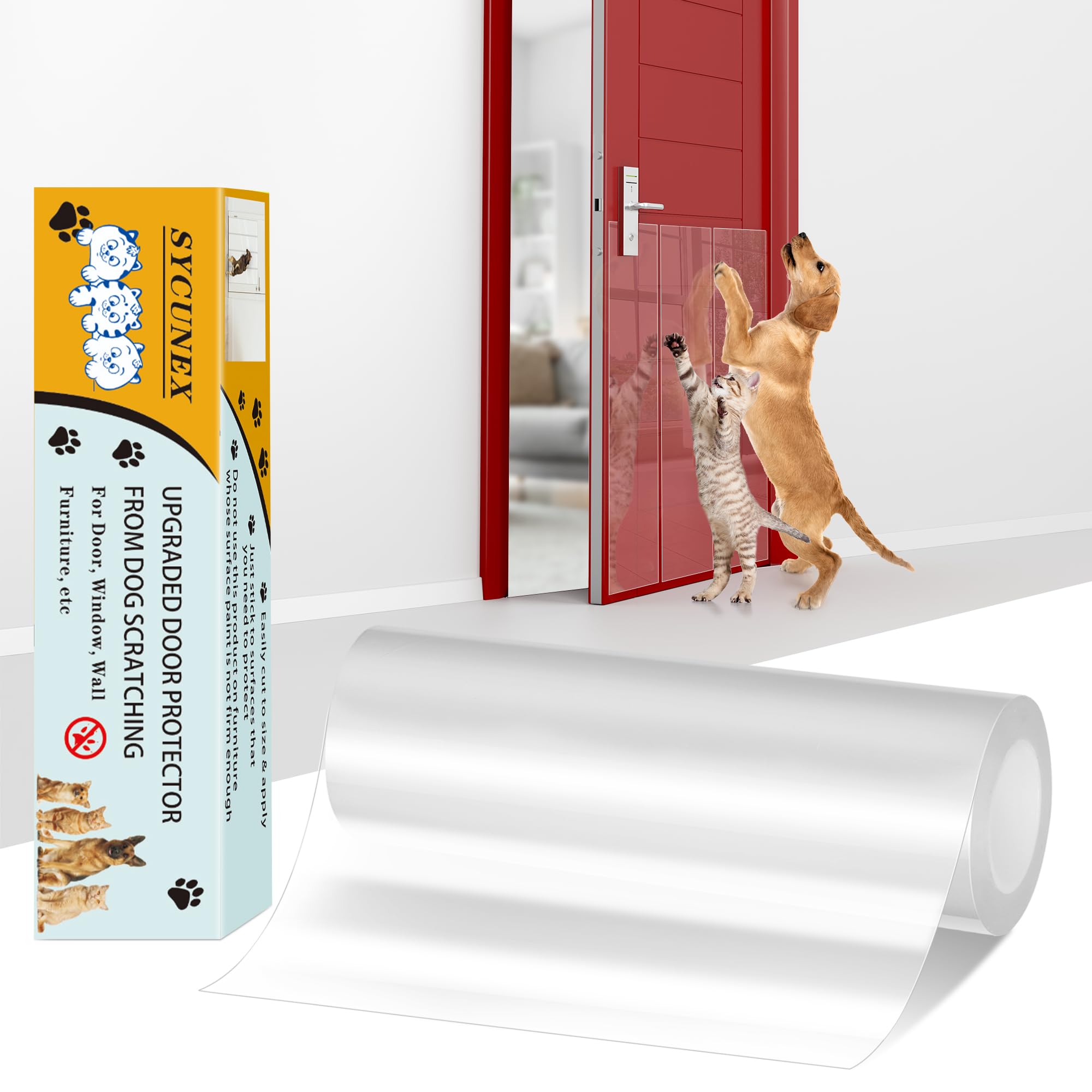 Protector de puerta SYCSUNEX transparente y grueso para evitar arañazos de mascotas