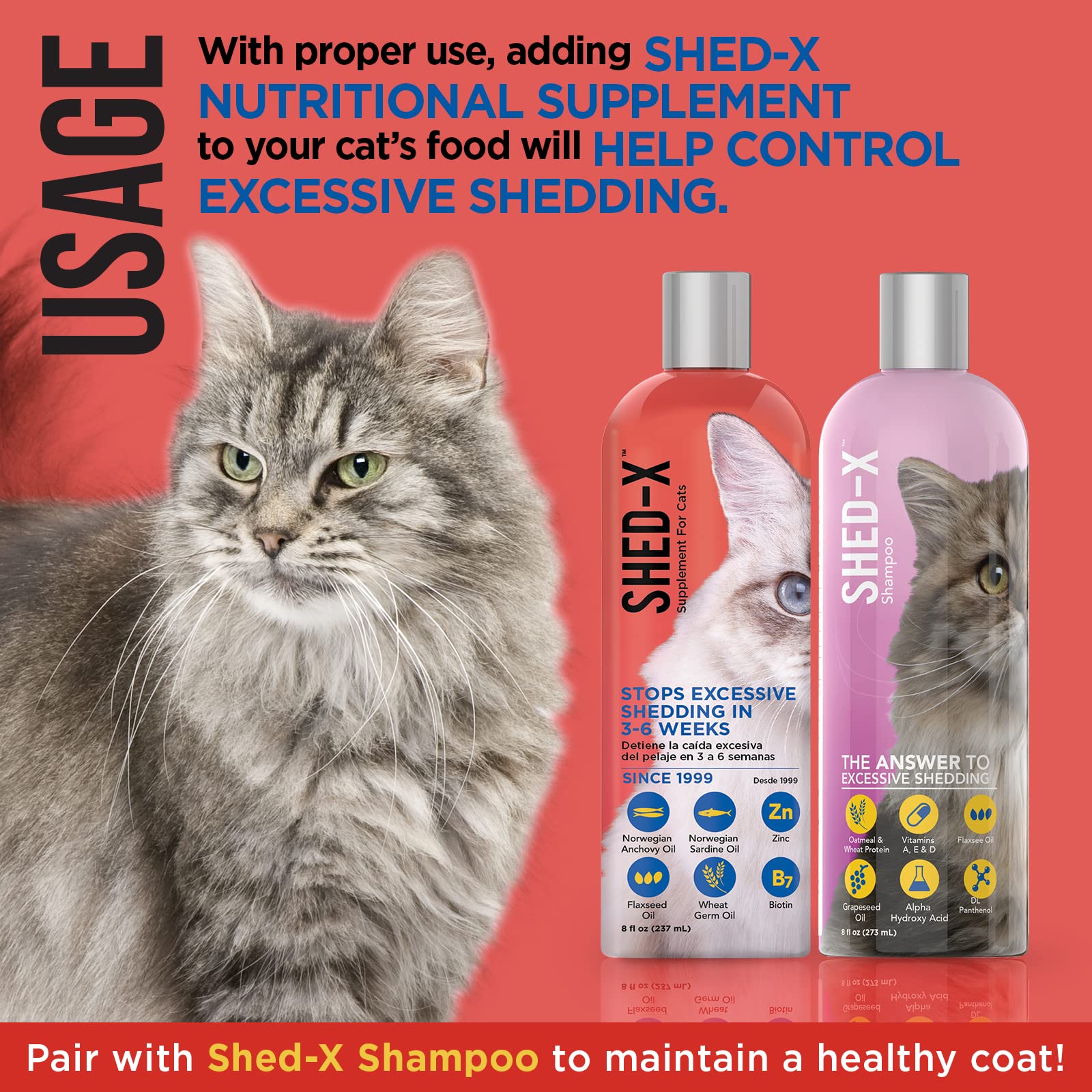Shed-X con vitaminas y minerales para pelaje nutrido.