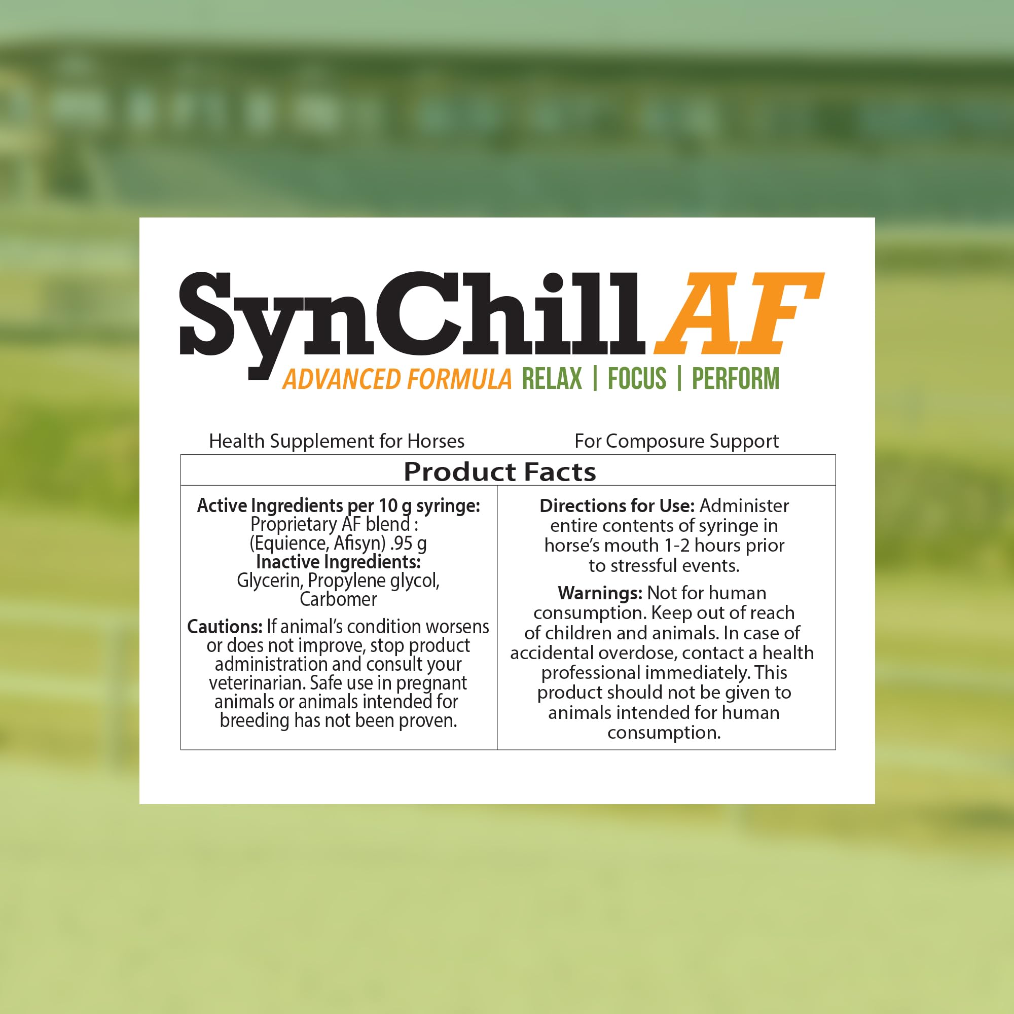 Etiqueta de SynChill AF sin L‑teanina para competición segura.