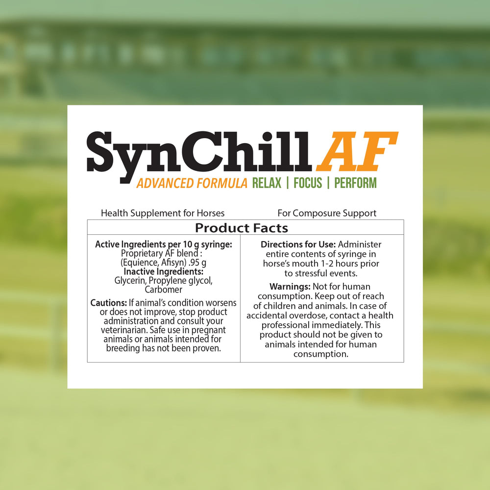 Etiqueta de SynChill AF sin L‑teanina para competición segura.