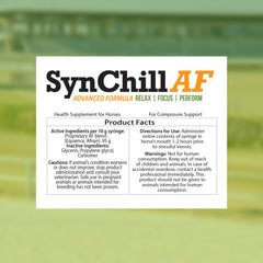 Etiqueta de SynChill AF sin L‑teanina para competición segura.