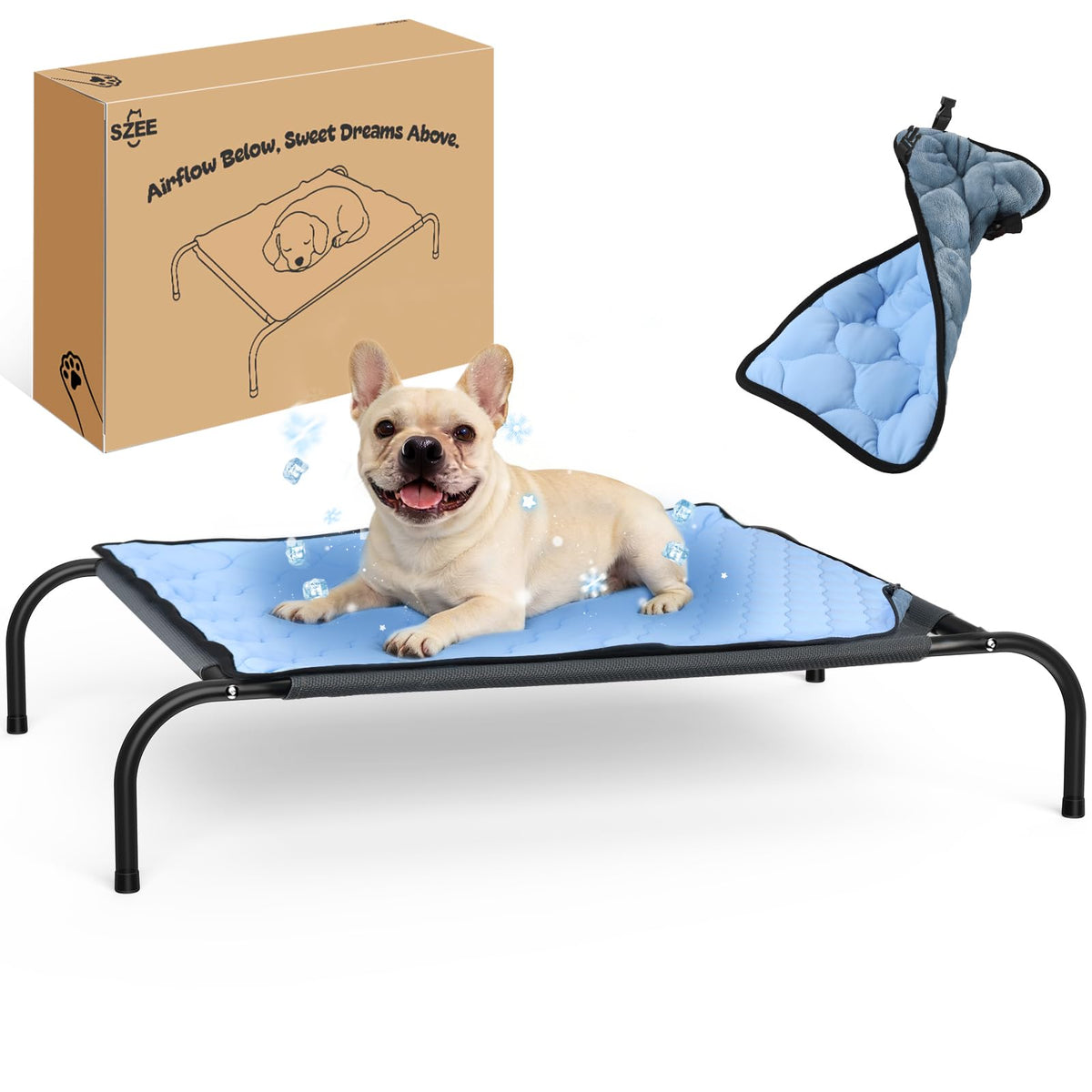 SZEE cama elevable para perro con malla Teslin, óptima para transpiración y confort.