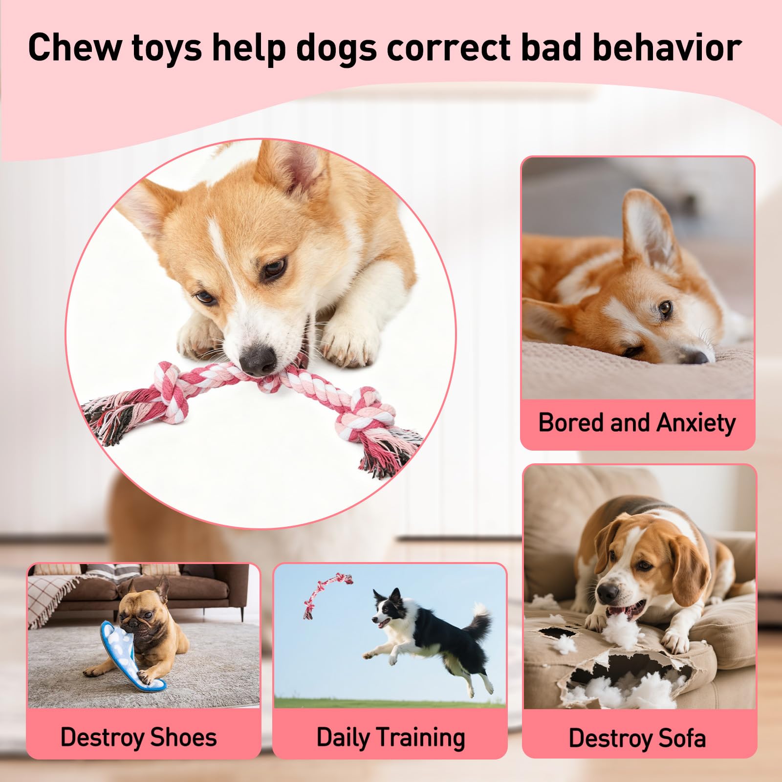 SZEE cuerda con nudos para masticar suave en perros pequeños