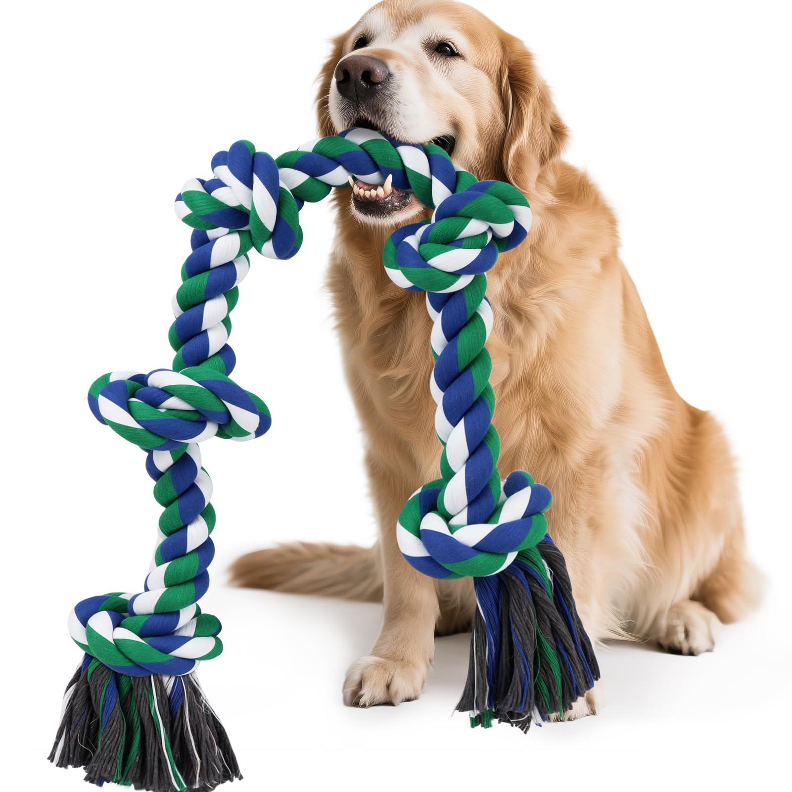 Juguete SZEE de cuerda para perros grandes, 37 pulgadas, verde y azul