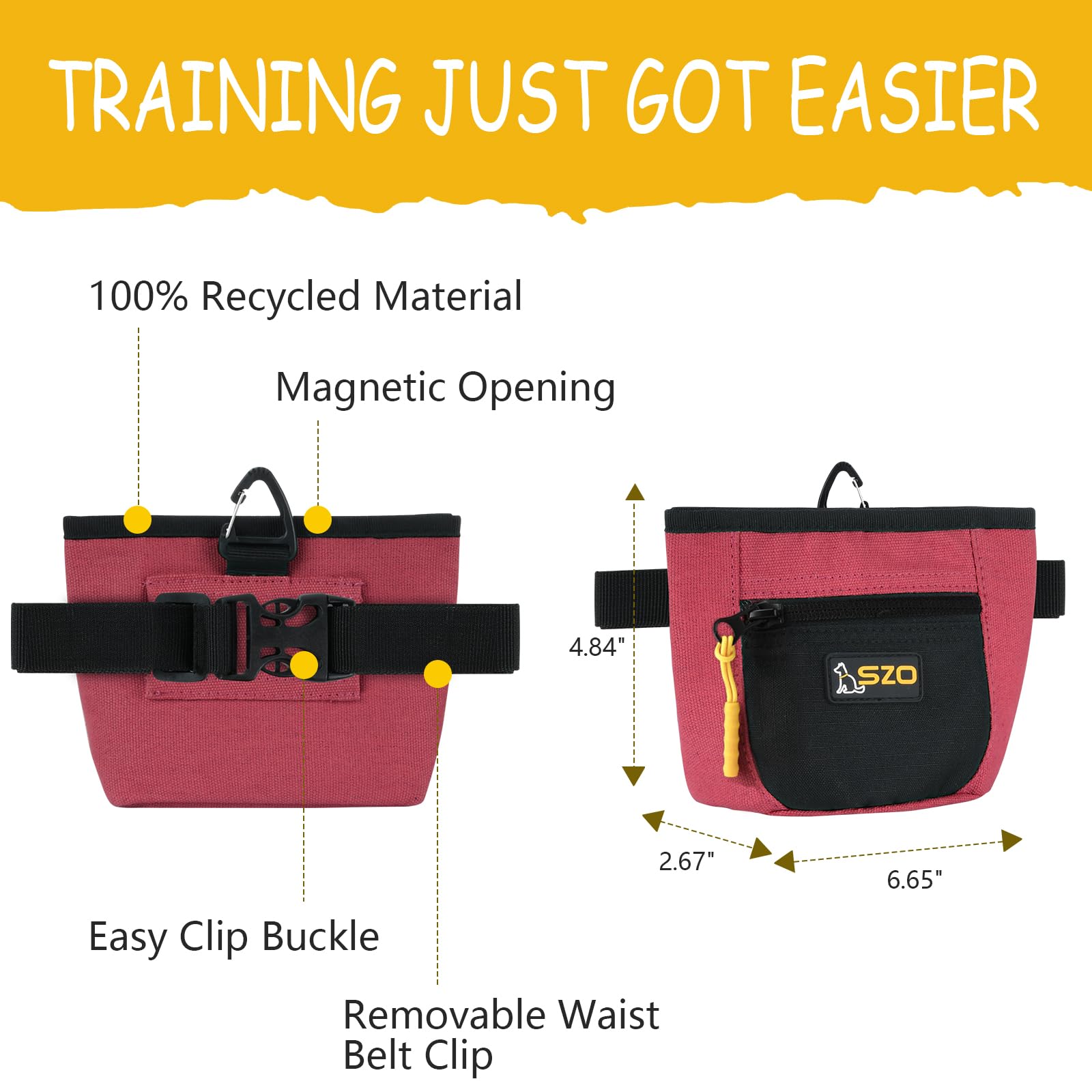SZO bolsa premios para perro manos libres, ideal para entrenar en parques.