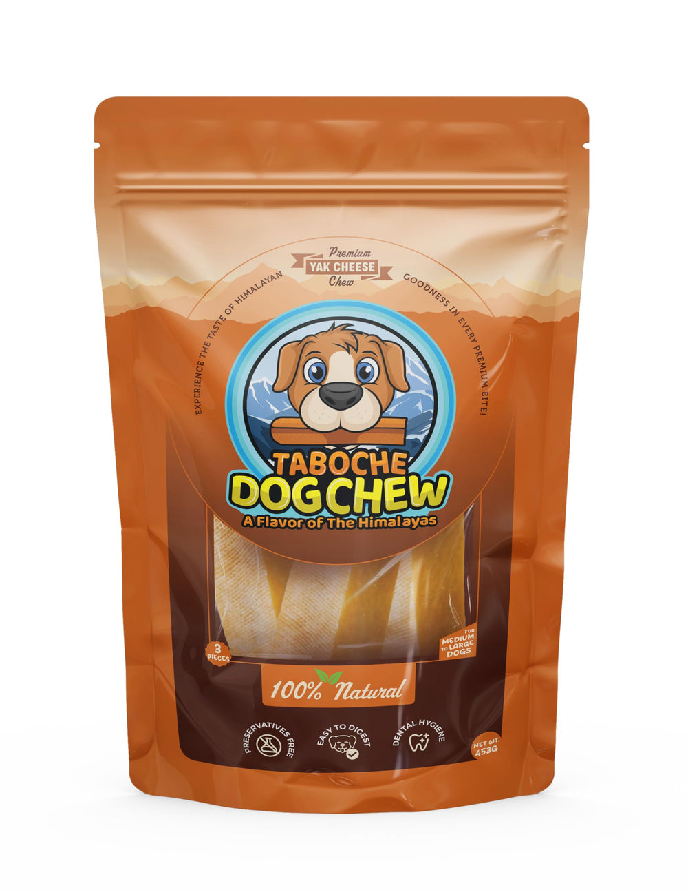 Taboche Dog Chew Yak Cheese – textura dura para masticación prolongada y entretenimiento canino.