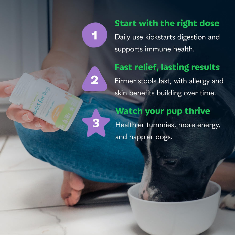 Caja abierta de Tails 'N' Tummies, tabletas probióticas para perros