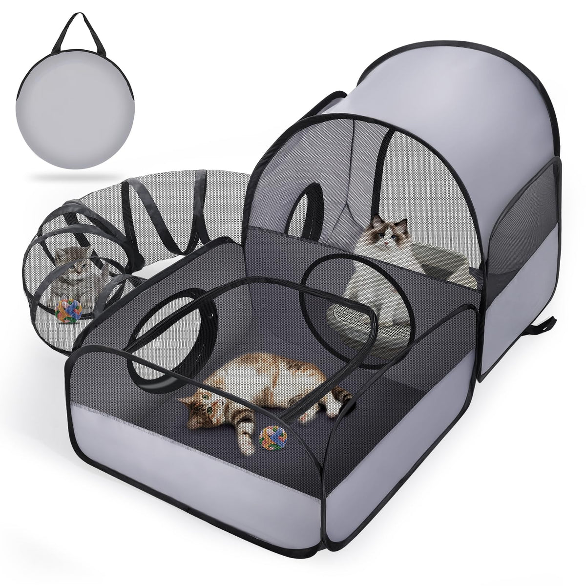 TailTastic jaula portátil para gatos con tunel rodeante, ideal para juego al aire libre seguro