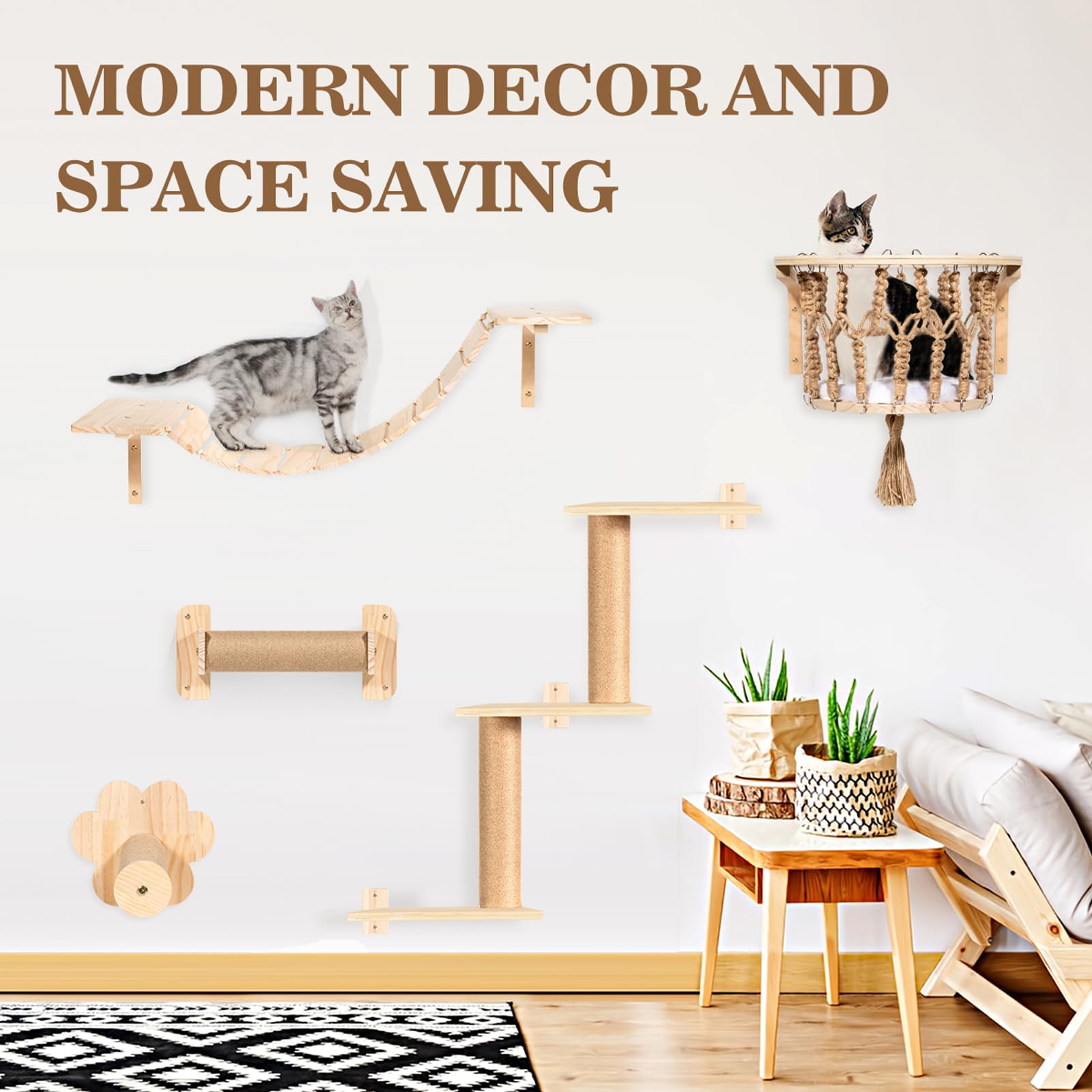 TAKEKIT tablero-madera-pared-gato-natural: acabado cálido que complementa la decoración