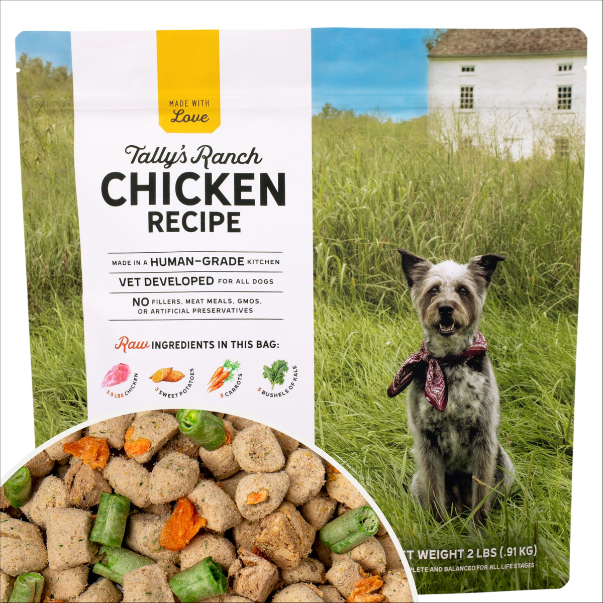 Tally's Ranch bolsa deshidratada de pollo real, sabor intenso y práctico almacenamiento