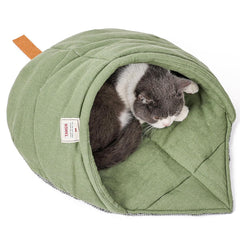 Tangn cama-gato-lino-verde ofrece descanso cómodo y cálido para tu felino.