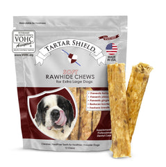 Tartar Shield Soft Rawhide, bocado dental visible para limpieza y aliento fresco.