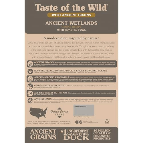 Taste of the Wild Ancient Wetlands pato rostado, sabor sabroso para caninos con energía
