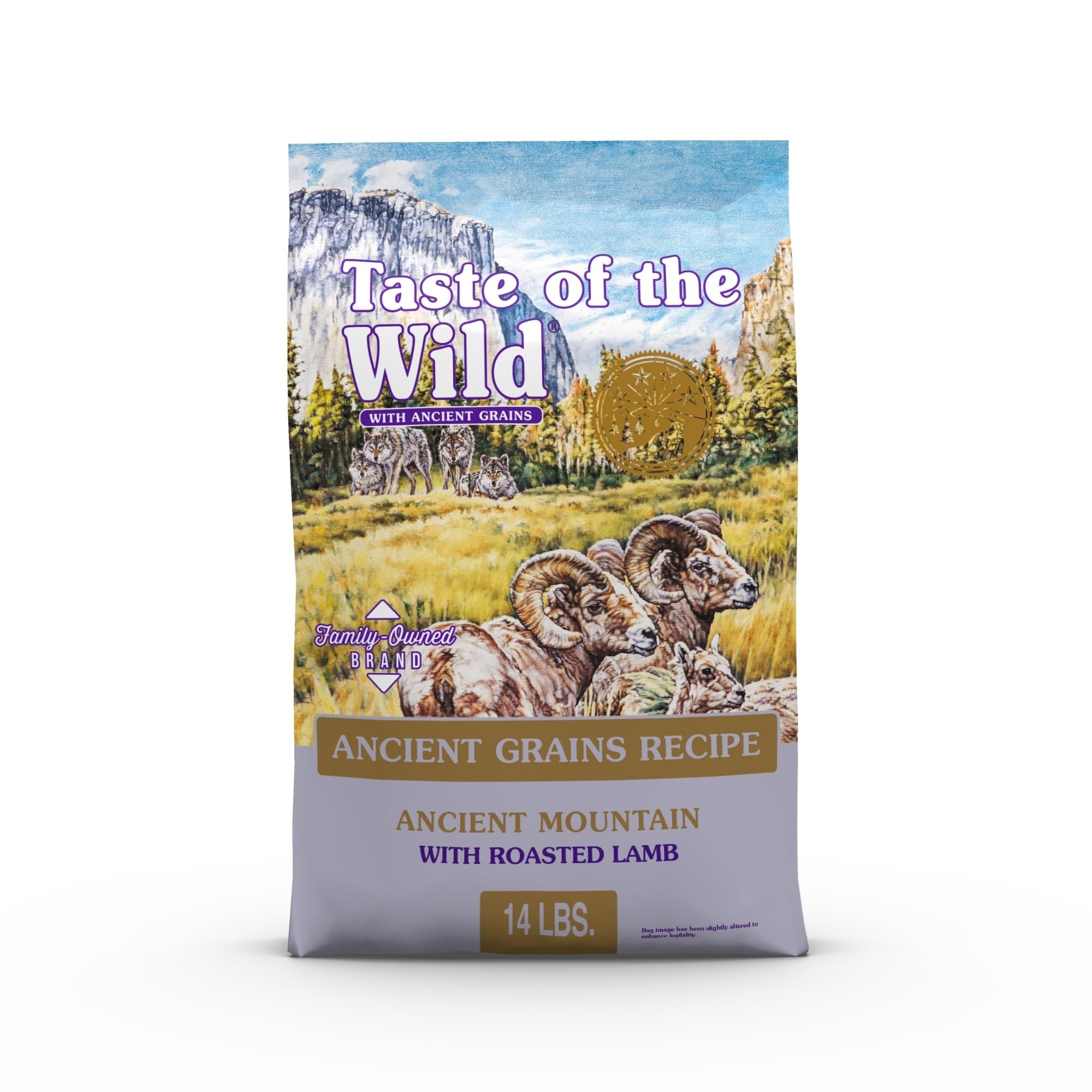 Taste of the Wild Granos Antiguos Montaña con cordero asado, dieta equilibrada para perros activos.