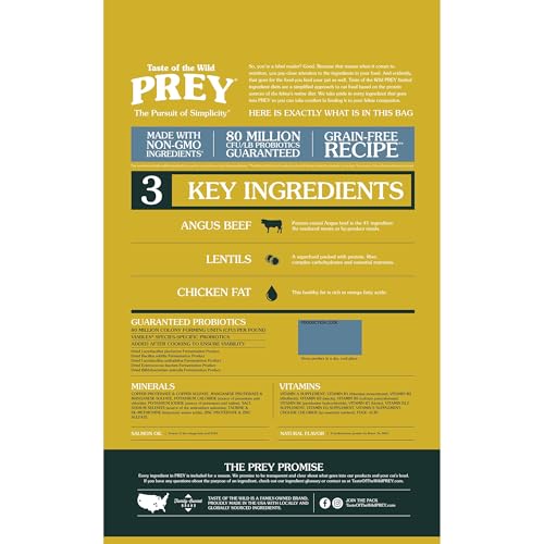 Taste of the Wild Prey Real Meat Angus Beef: ingredientes clave para dieta limitada y digestión.