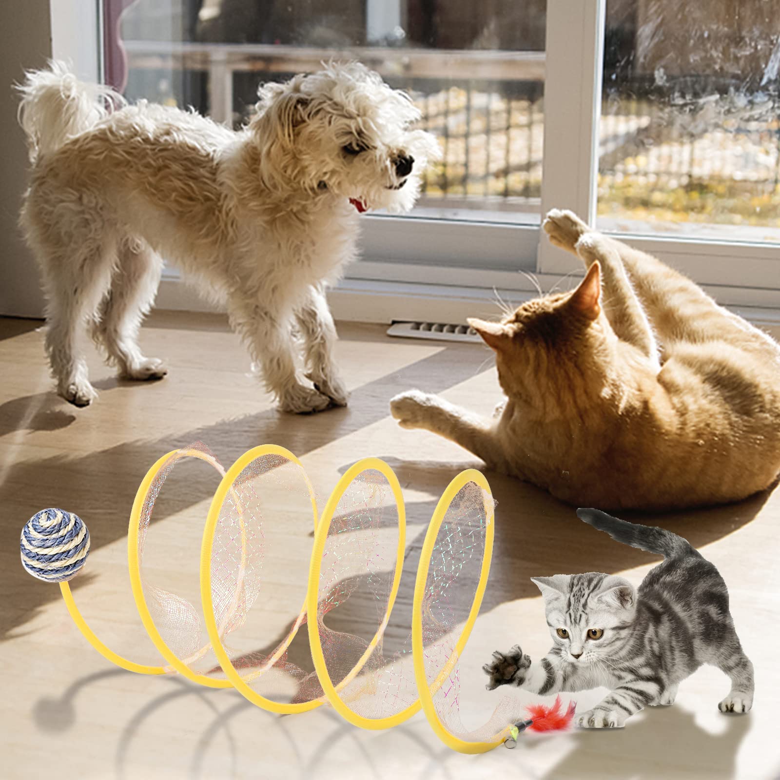 TEASIK conjunto de tuneles amarillos para gato, opción visual para casa.