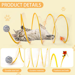 TEASIK tunel gato con juguete plush y pluma, entretenimiento interactivo.