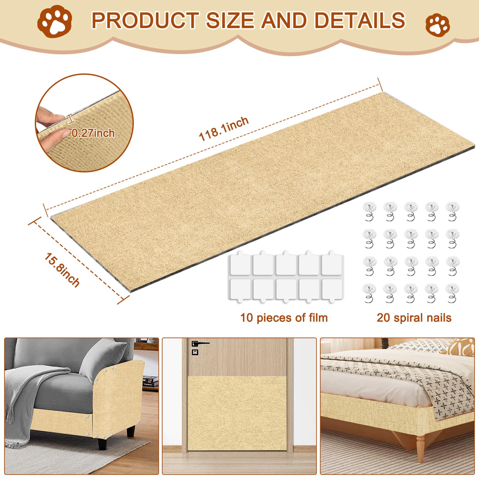 TEBANTY protector muebles beige con adhesivo para garras de gatos