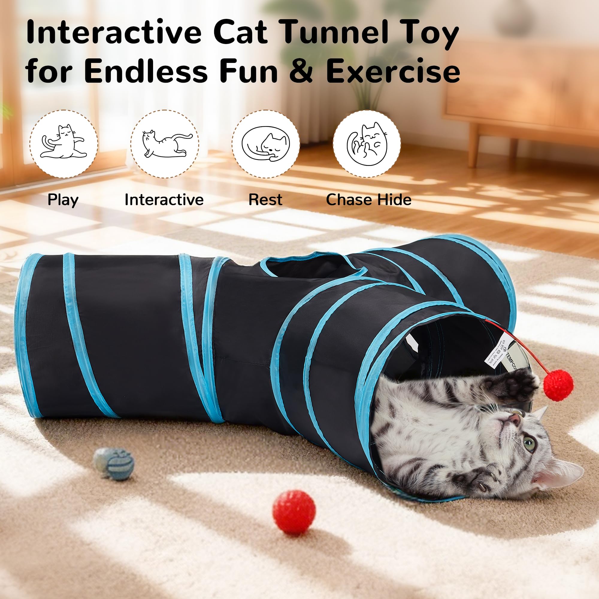 Tempcore túnel para gatos con ventana de vista invita a jugar