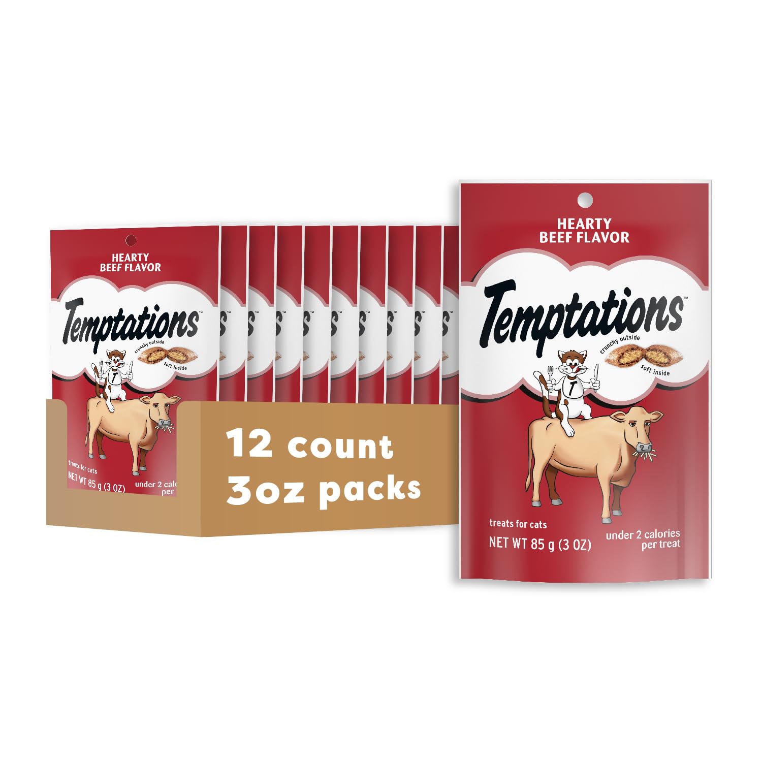 Temptations Classic Soft, frente de la bolsa, snack irresistible para gatos adultos.