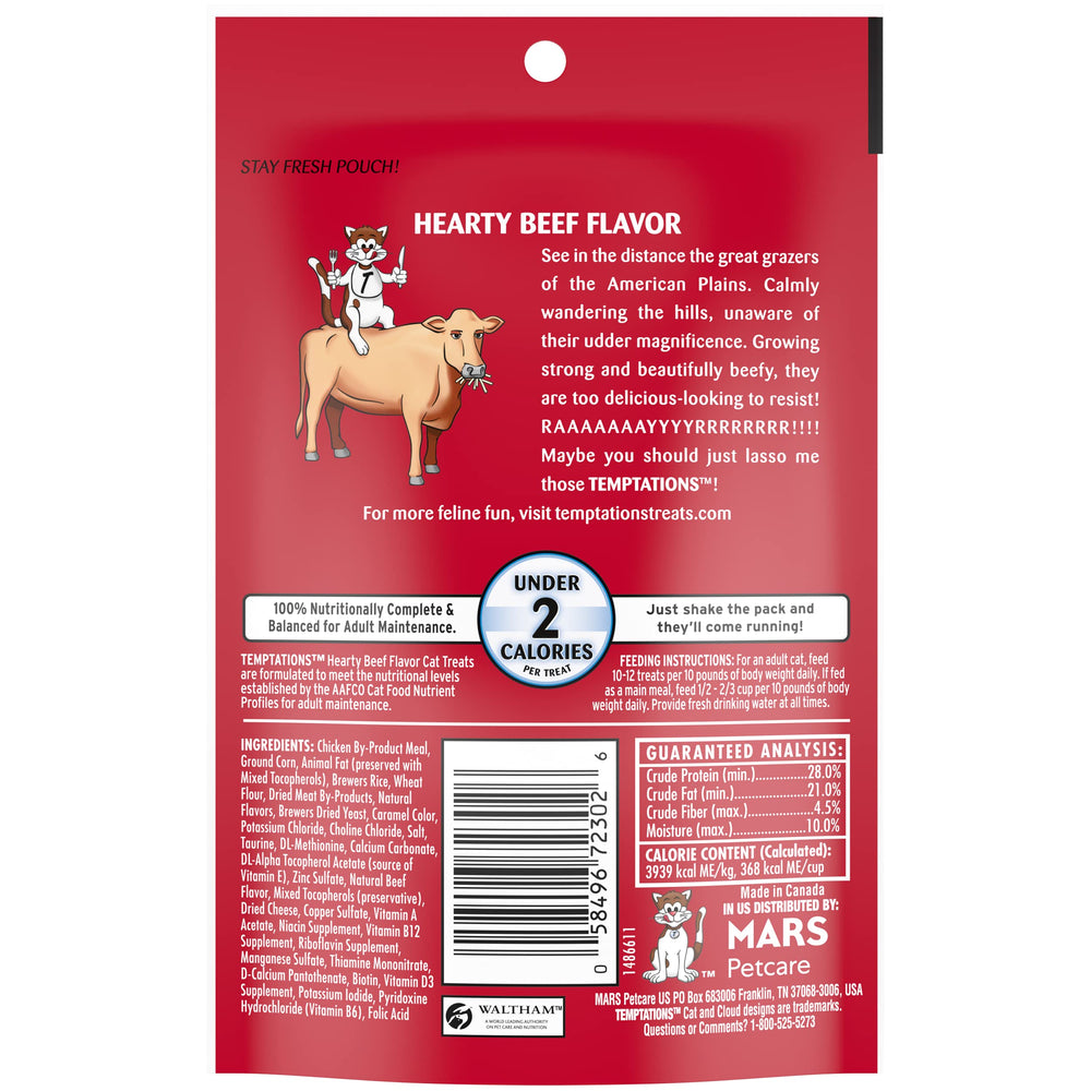 Temptations Classic Soft, sabor a carne de res, recompensa diaria para gatos.