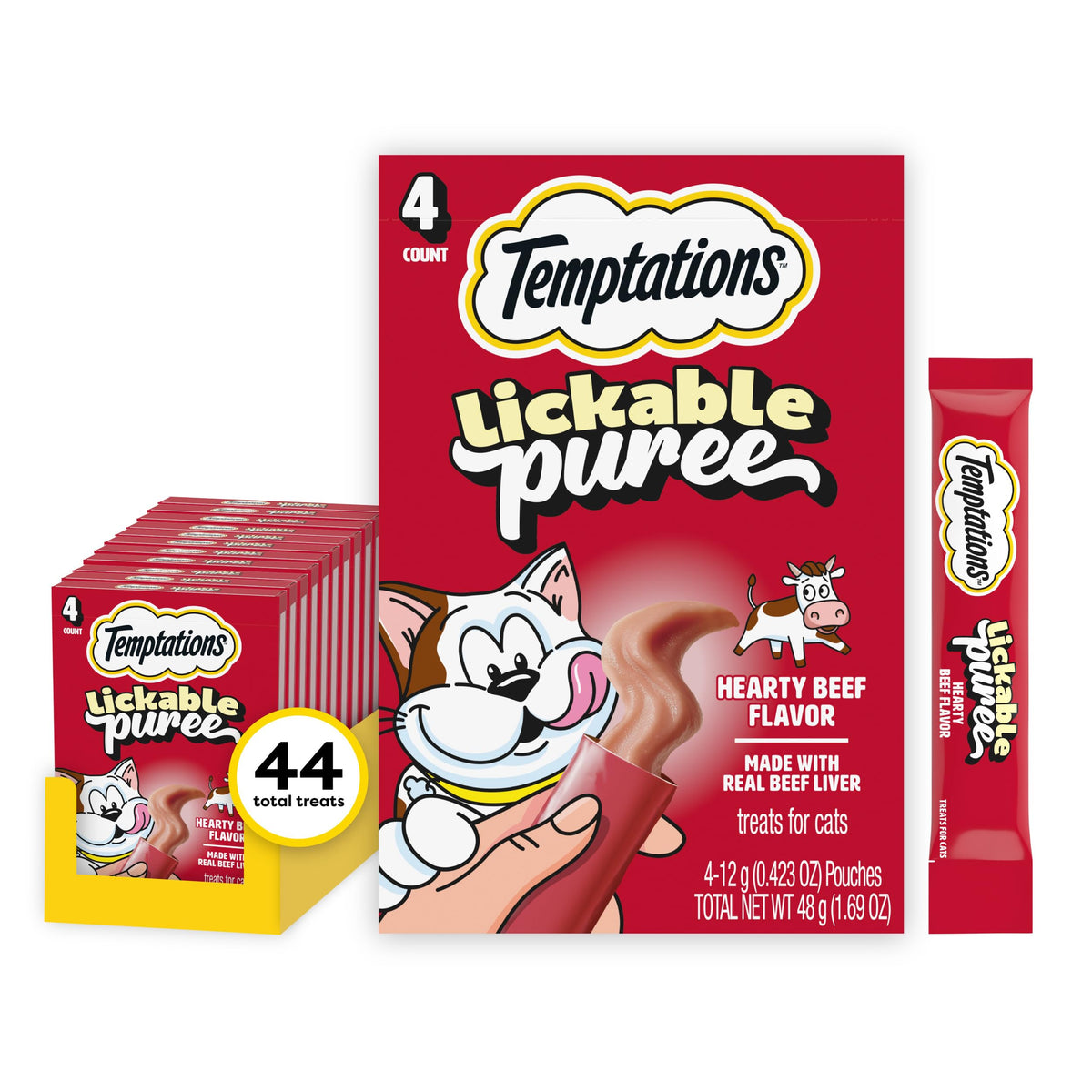 Temptations Creamy Puree: tubo apretable para recompensa interactiva.