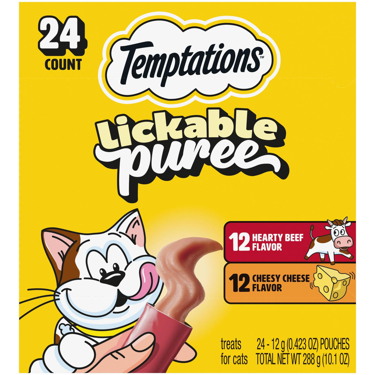 Temptations puré cremoso en tubo higado-res-queso, premio interactivo para gatos.