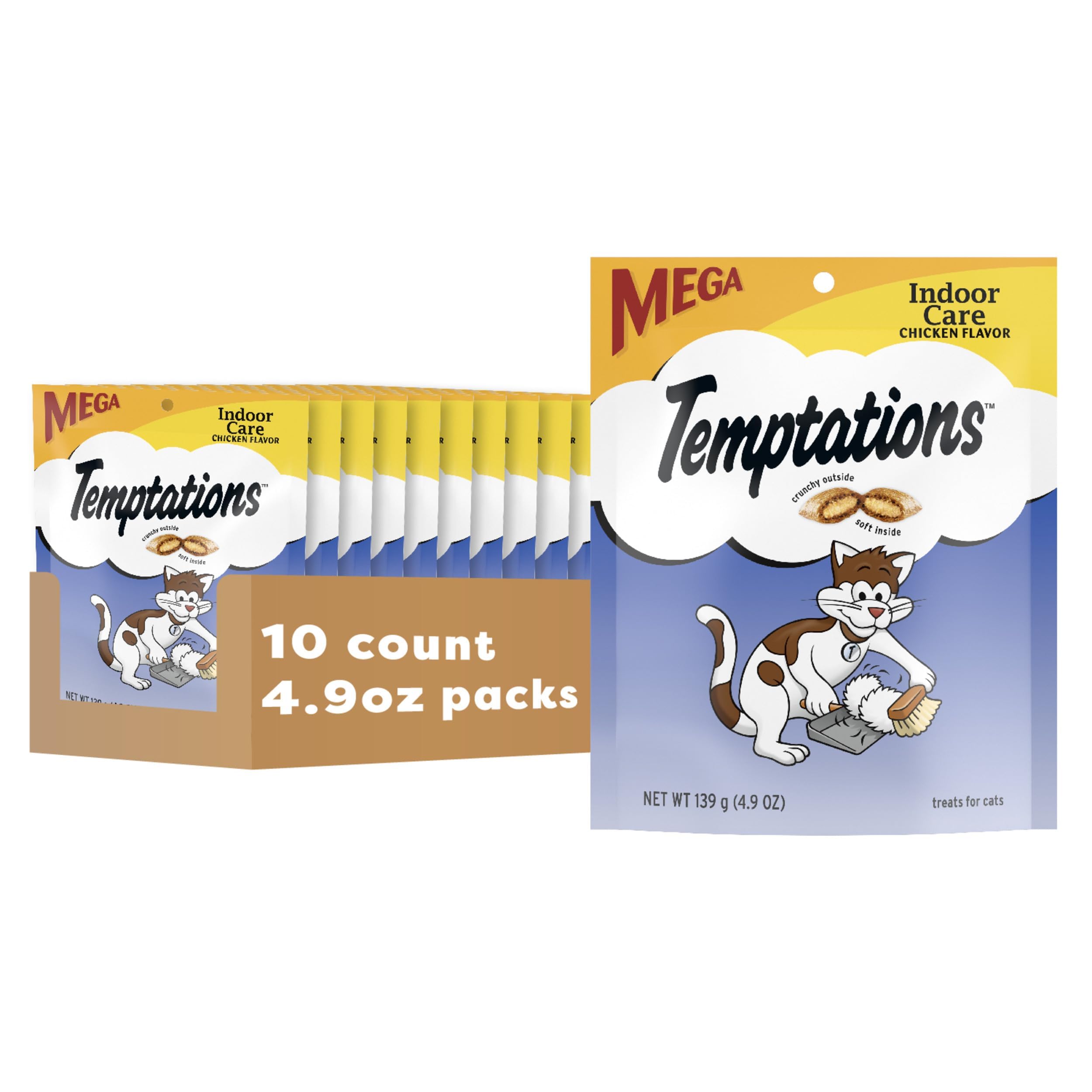Temptations para gatos de interior, textura crujiente por fuera y blanda por dentro.