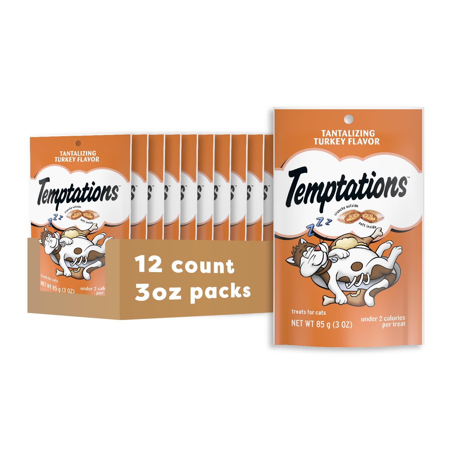 Temptations para gatos: tratamiento crujiente por fuera y suave por dentro, recompensa diaria.