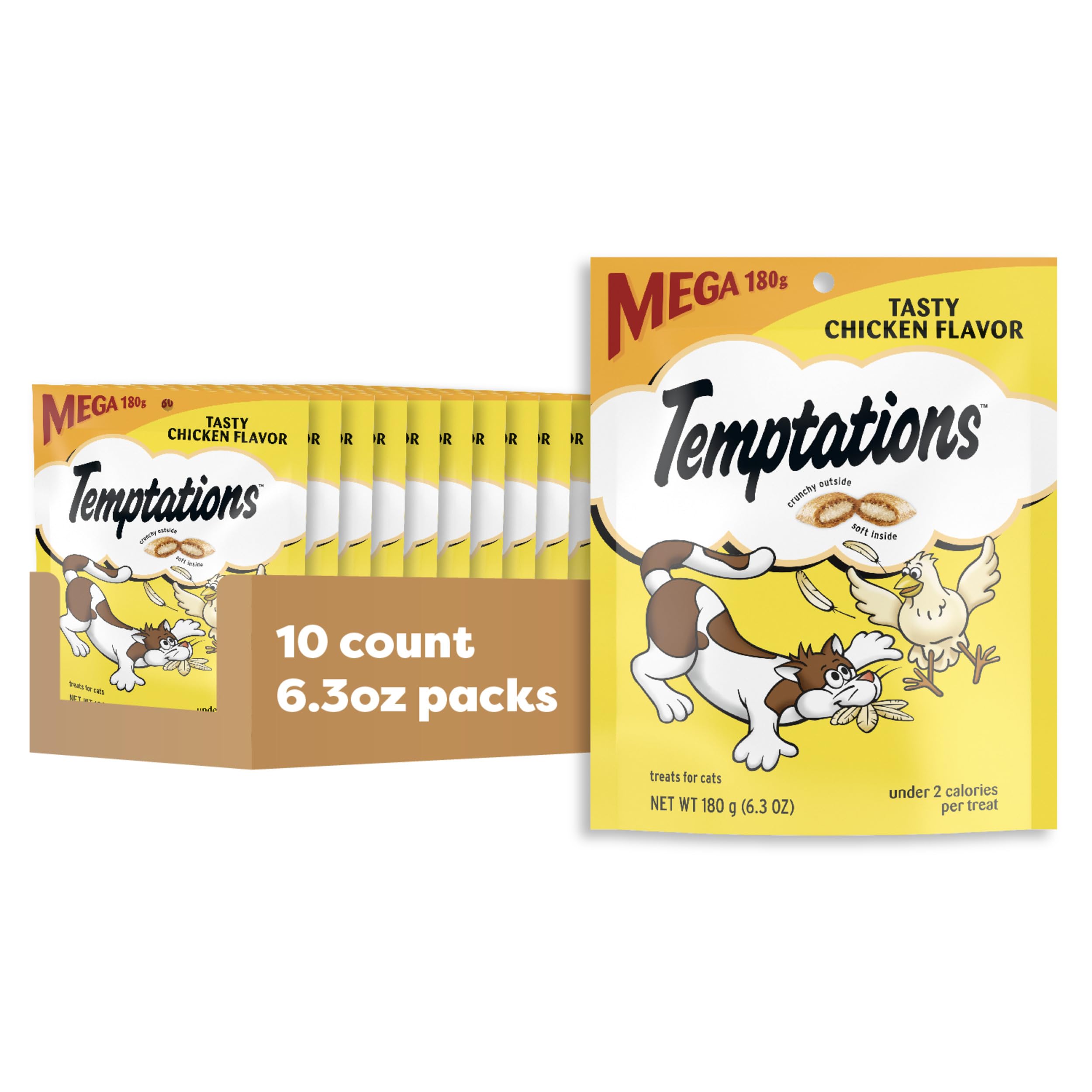 Temptations golosinas para gato, crujiente por fuera y suave por dentro, ideal como premio diario.