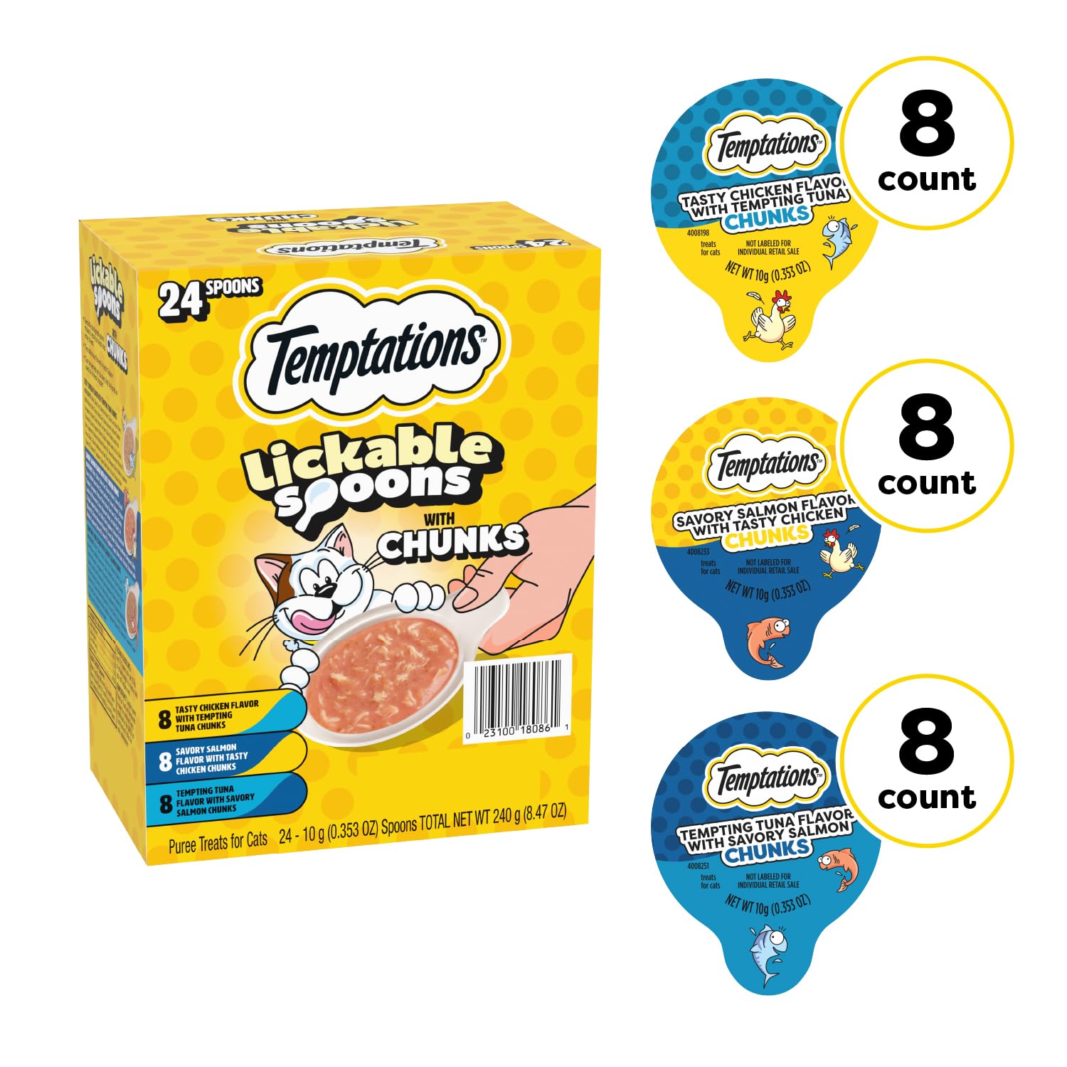 Temptations Lickable Spoons: pollo con trozos de atún para snack sabroso.