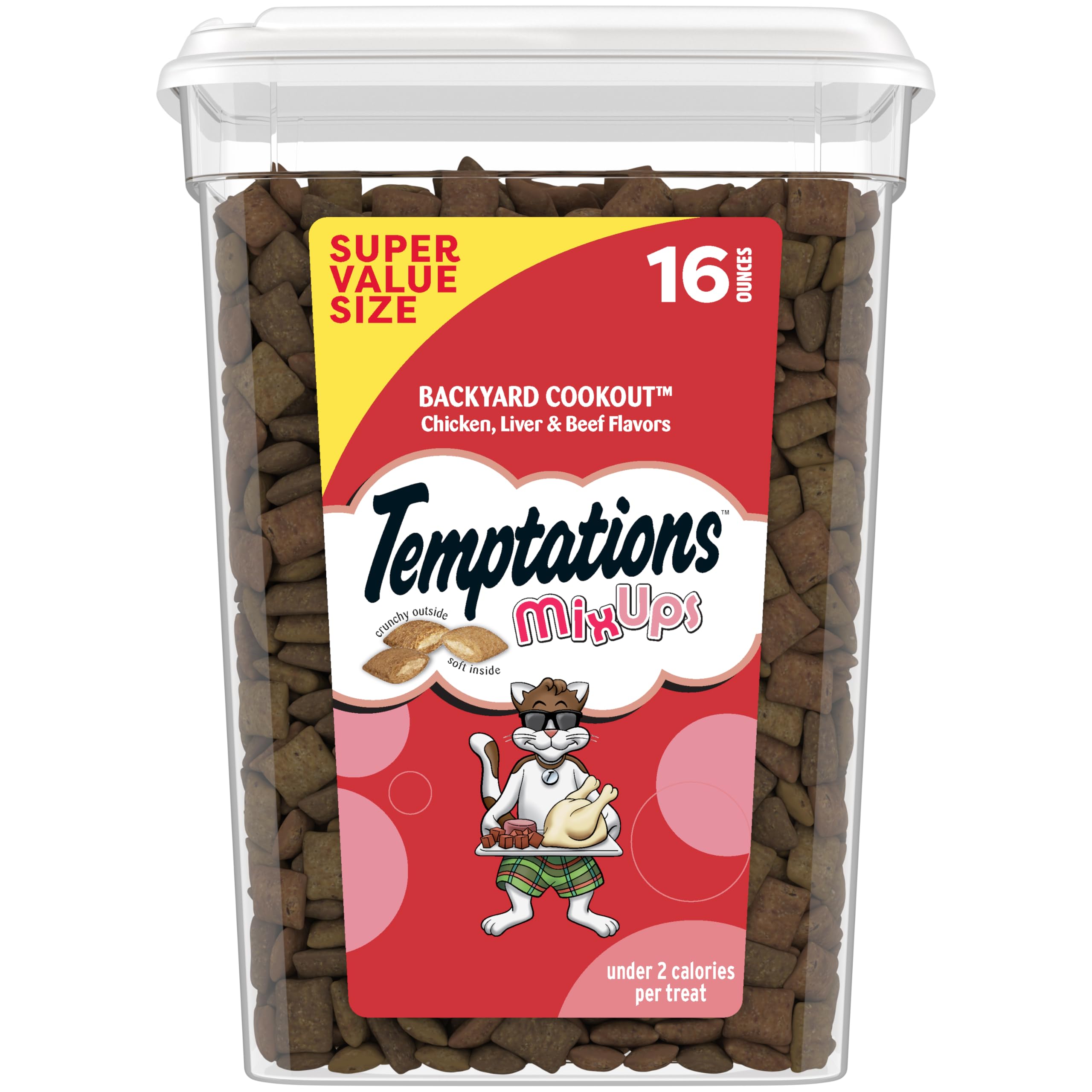 Temptations MixUps Backyard Cookout: vista frontal del tub, recompensa diaria para gatos