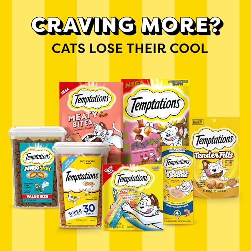 Temptations porciones prácticas para la rutina diaria de gatos indoor.