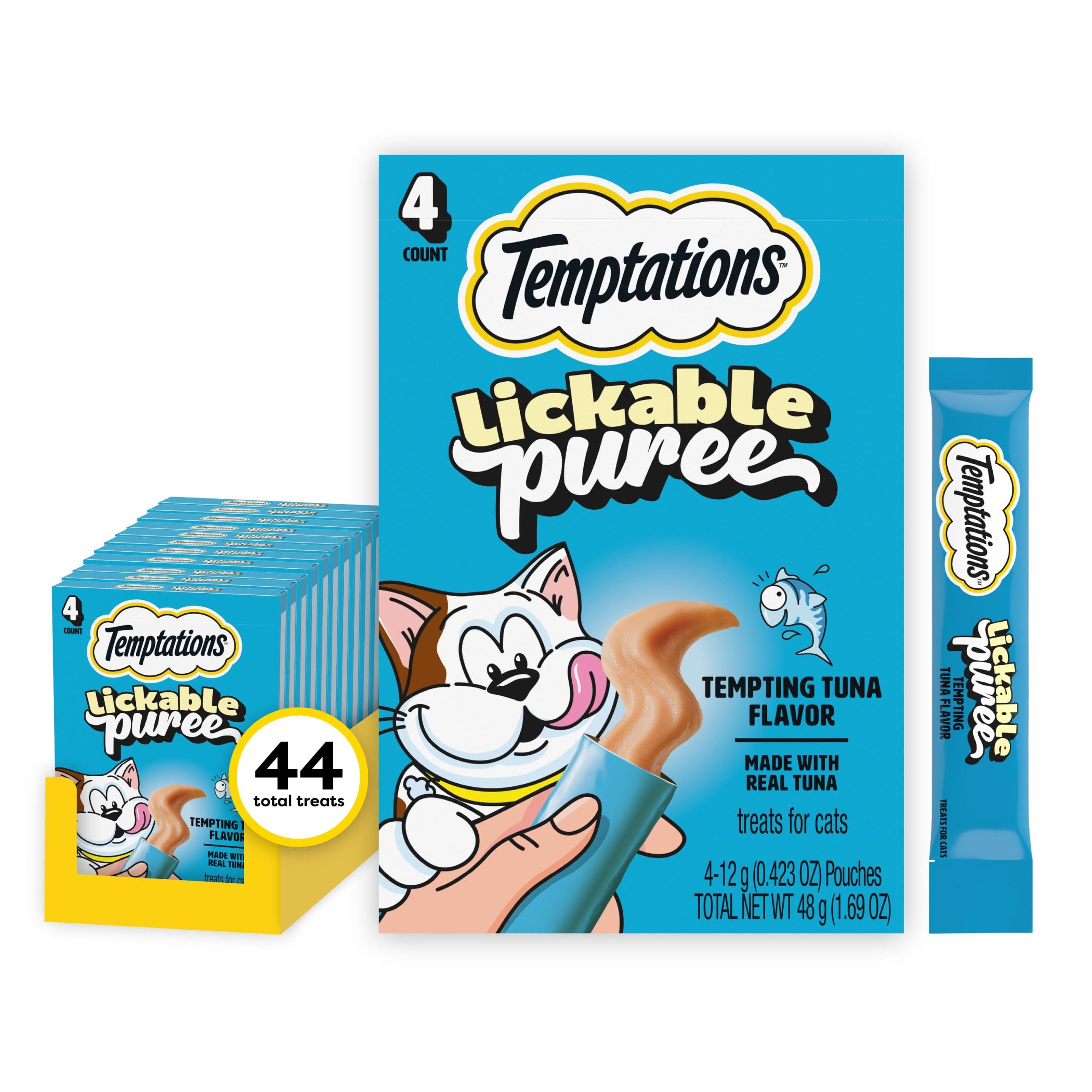 Temptations Creamy Puree en tubo con atún, premio cremoso para gatos