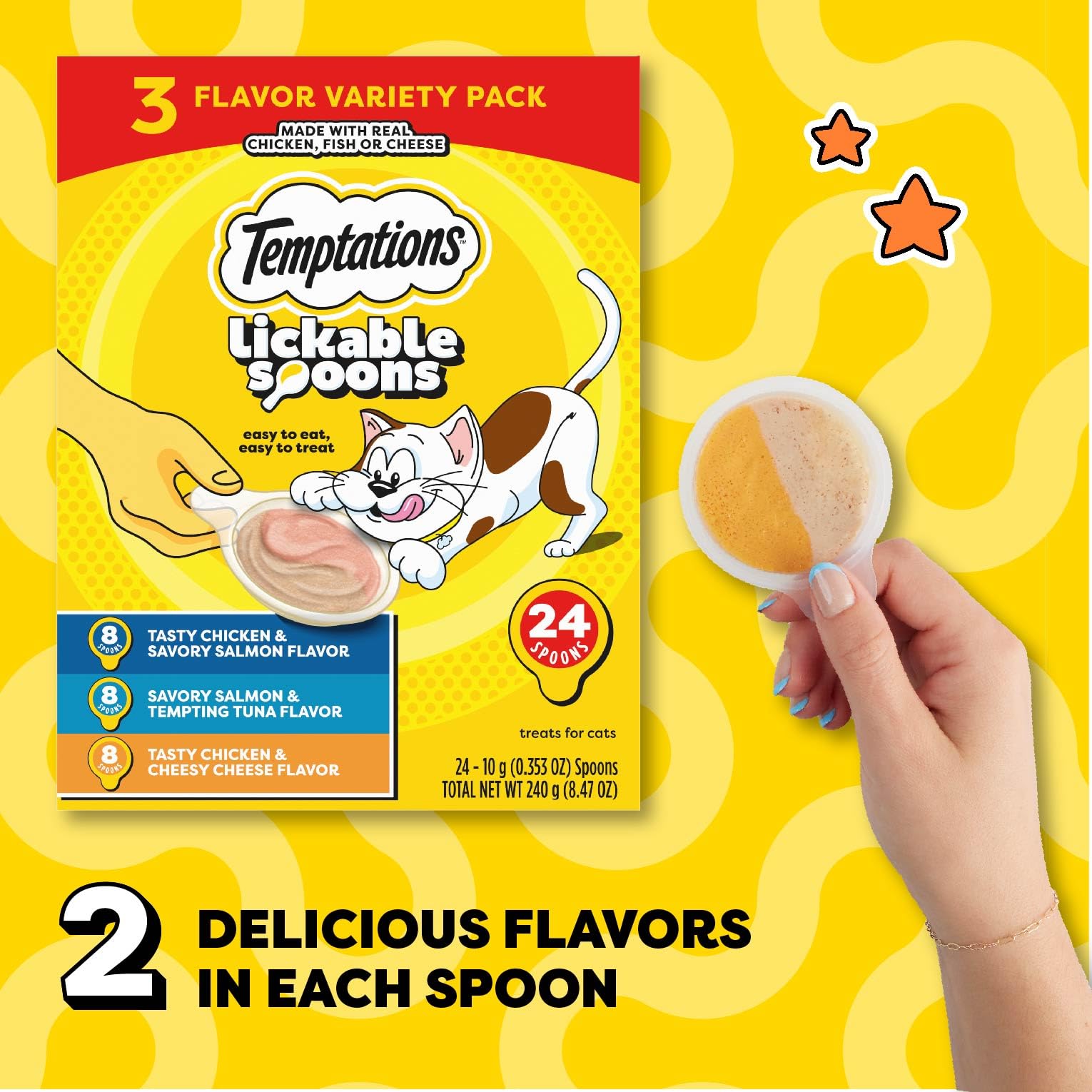 Temptations puré cremoso gatos: textura suave ideal para alimentar con cucharita.