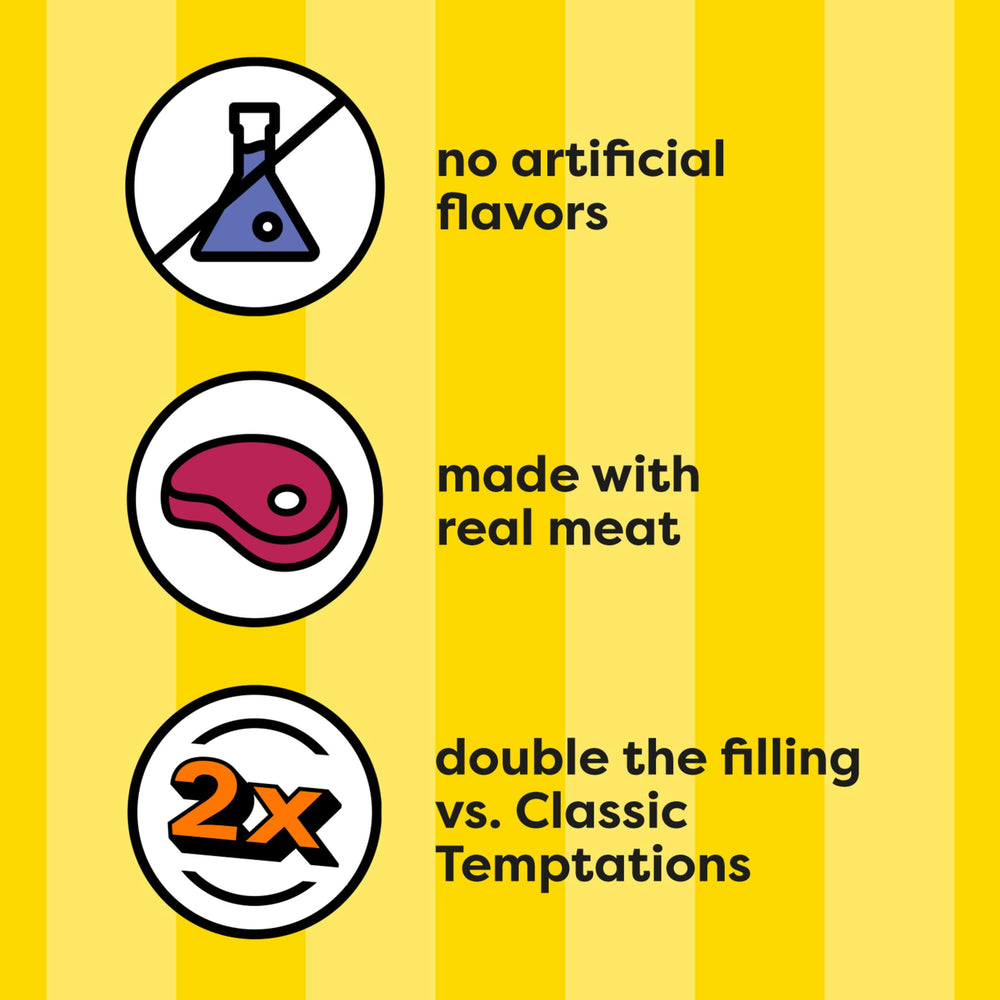 Bolsa Temptations Tender Fills 11-6oz exhibe carne real sin artificiales.