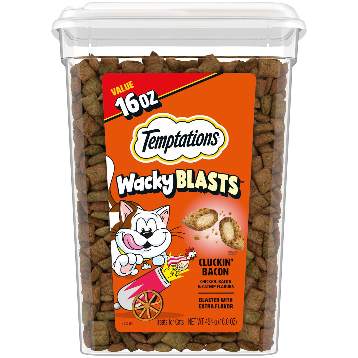 Temptations Wacky Blasts Bacon Flavor pack 16oz — crunchy outside, soft inside for rewards.