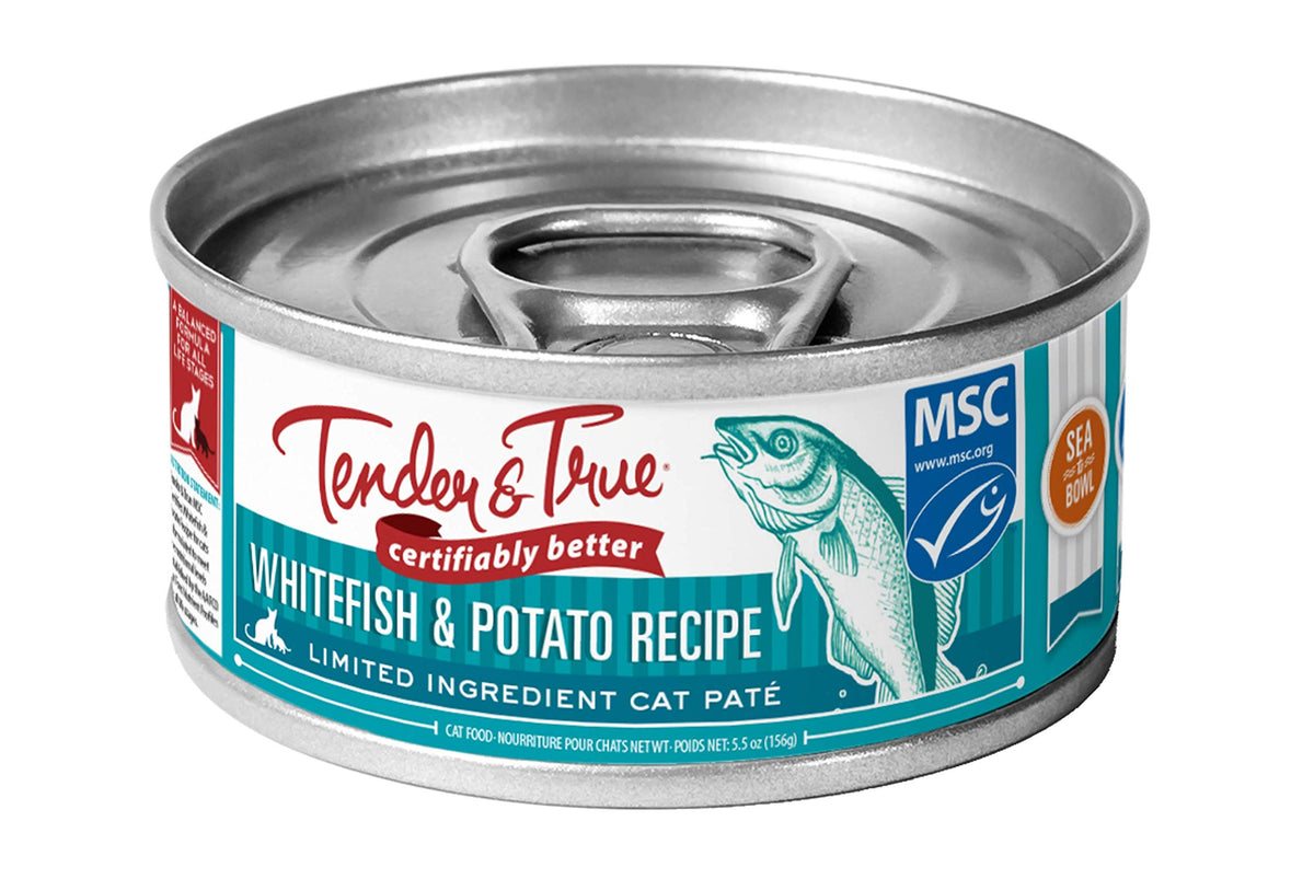 Tender & True lata abierta con pescado blanco y papa, atractiva para gatos