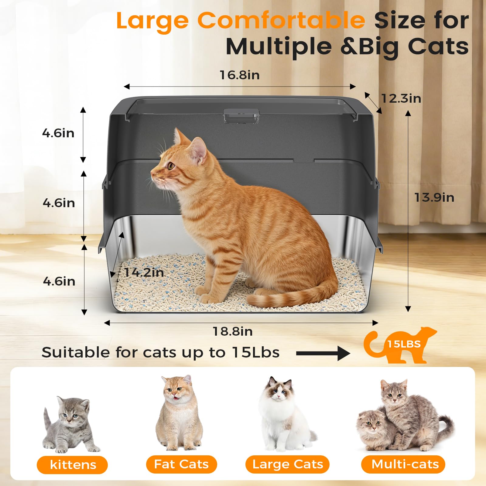 tenizo entrada-lateral caja-arena: acceso cómodo para tu gato