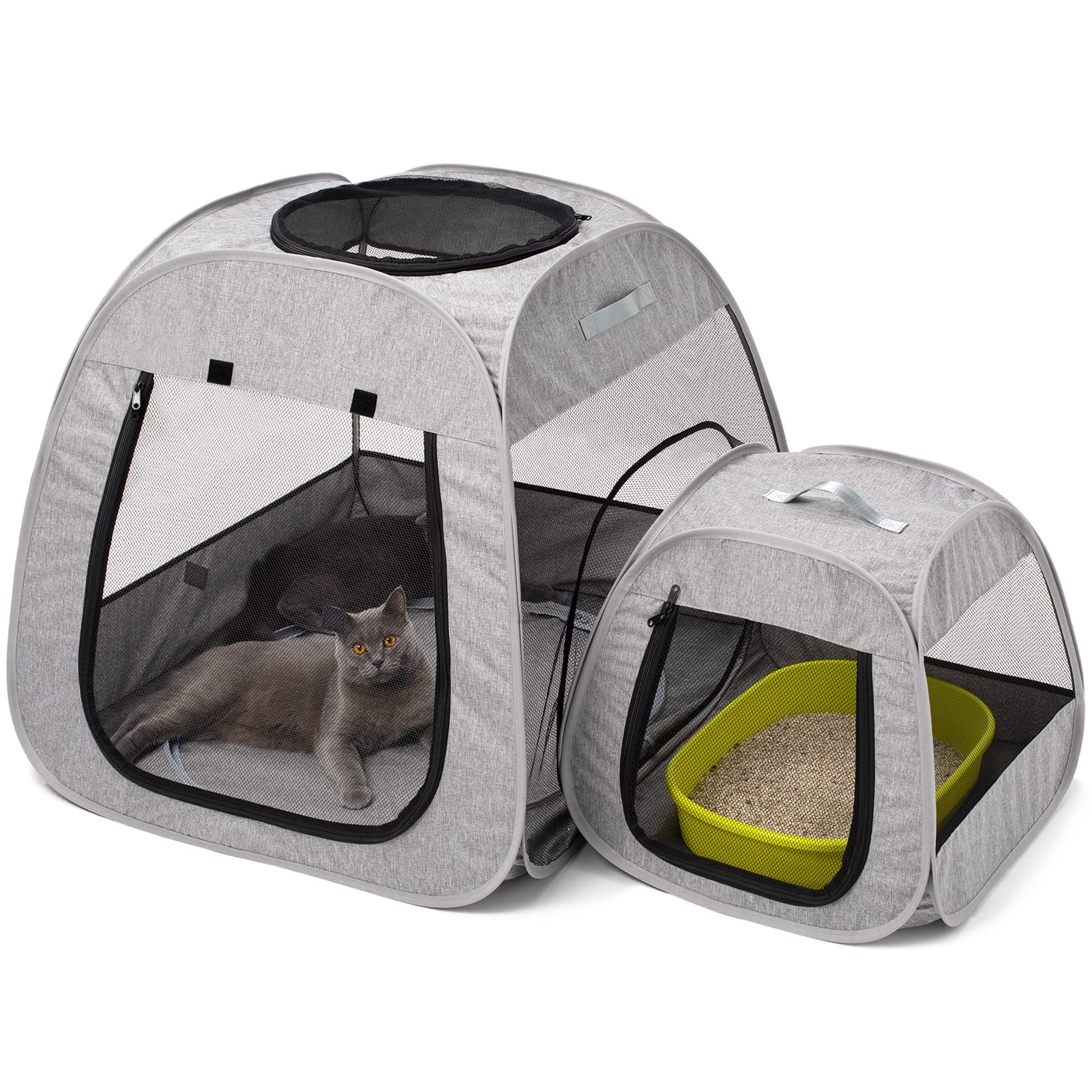 Tenrai jaula portátil para gatos con diseño trapecoidal, aporta seguridad y estabilidad.
