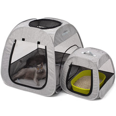 Tenrai jaula portátil para gatos con diseño trapecoidal, aporta seguridad y estabilidad.