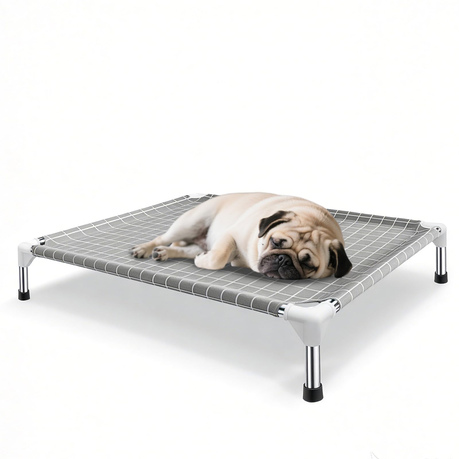 Cama elevada de acero inoxidable de Tensorsine, marco seguro y duradero para perros medianos.