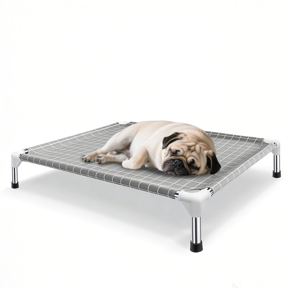 Cama elevada de acero inoxidable de Tensorsine, marco seguro y duradero para perros medianos.