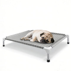 Cama elevada de acero inoxidable de Tensorsine, marco seguro y duradero para perros medianos.