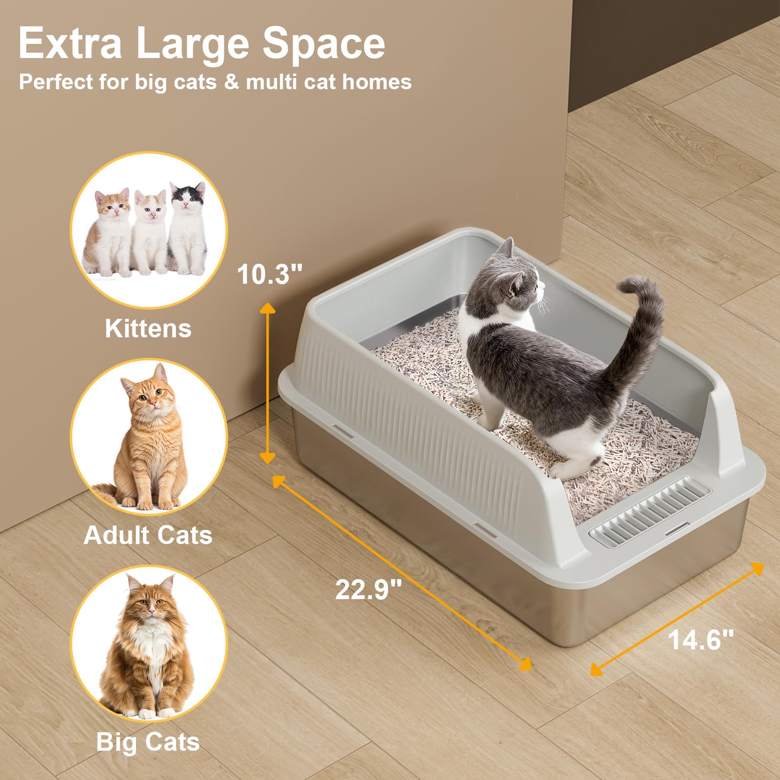 Acceso frontal de 15 cm facilita entrada a gatitos